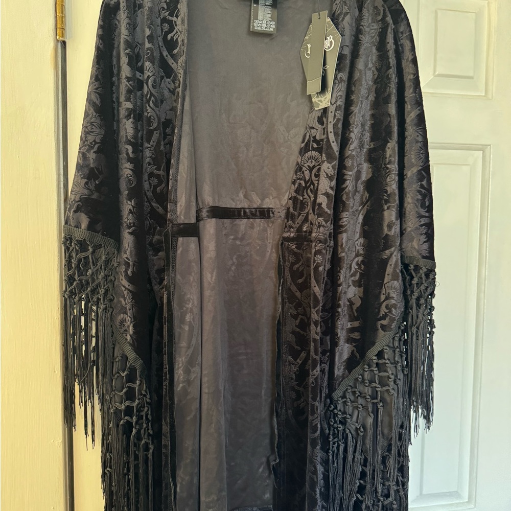 Killstar Tie Front Black Fringe Kimono cardigan